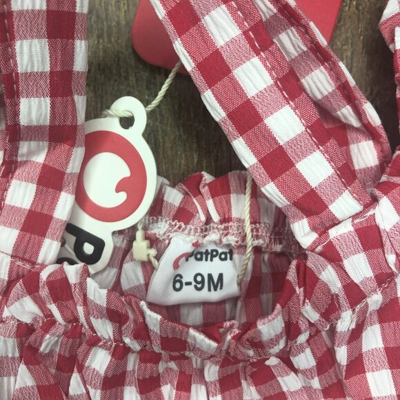 Baby Girls Ruffle Sleeve Top Red Checkered and Black Bowknot Shorts Set 6-9 mont - Picture 5 of 5